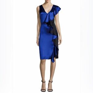 Diane Von Furstenberg Asymmetrical Blue and Black Cocktail Gown